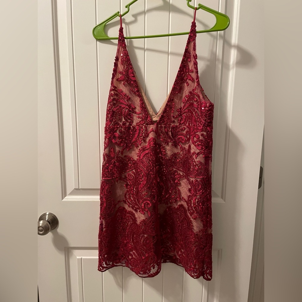 Free People Red Sequined Lace Dress